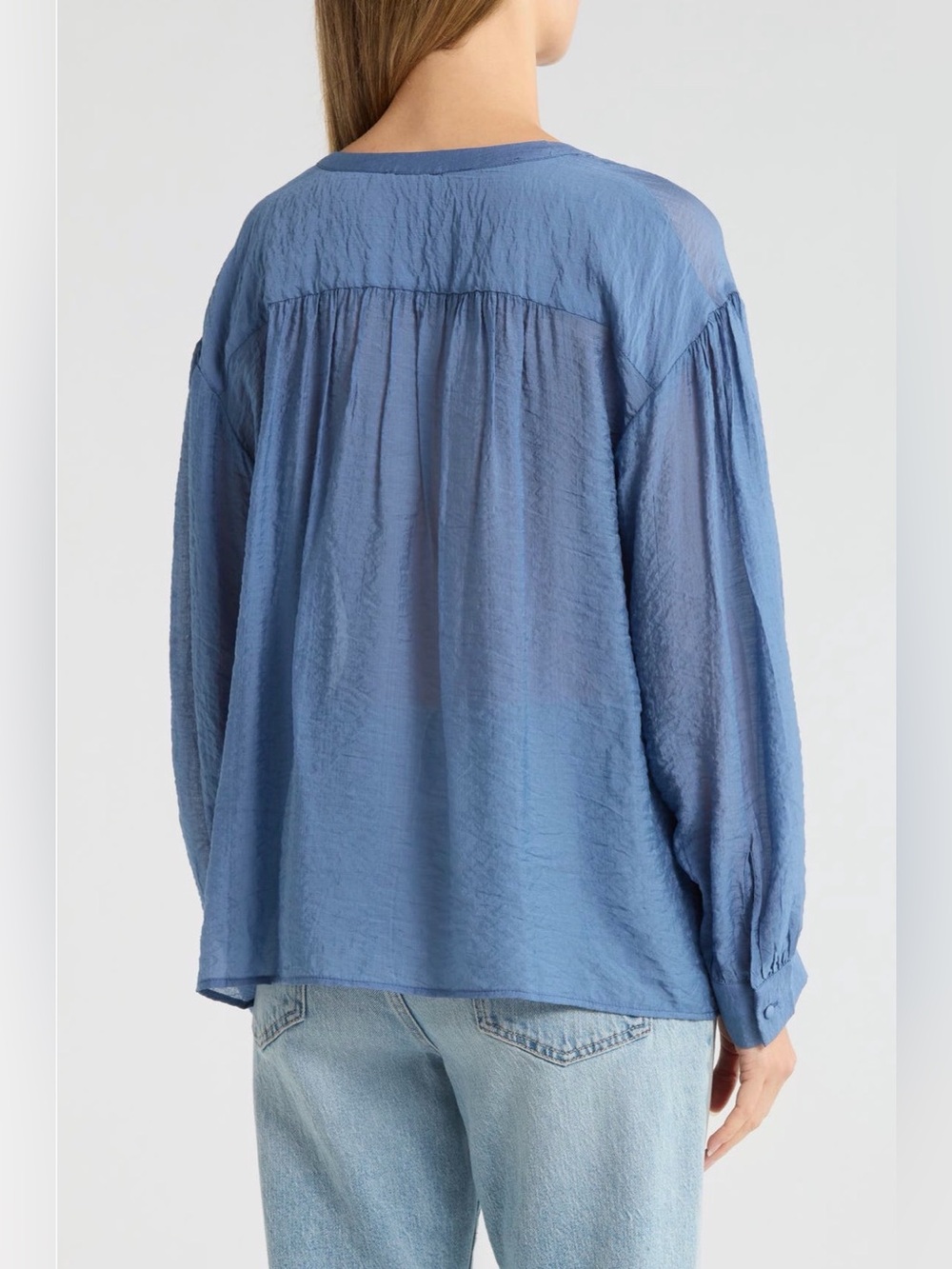 Vince Camuto NWT Steel Blue Rumple Woven Split-Neck Top Blouse - Size L - Picture 2 of 9